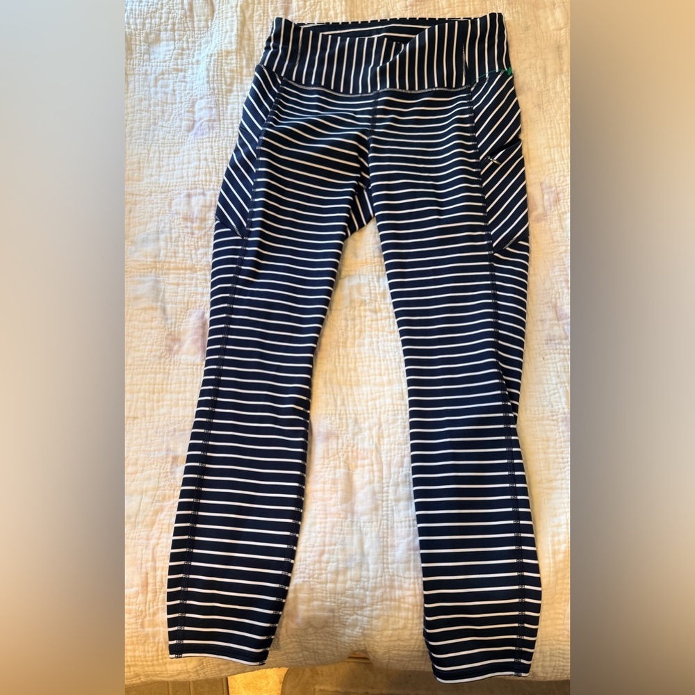 Athleta Blue and White Striped Leggings